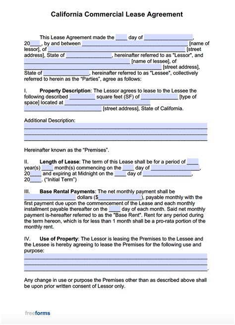 Standard Commercial Lease Agreement California Template Printable