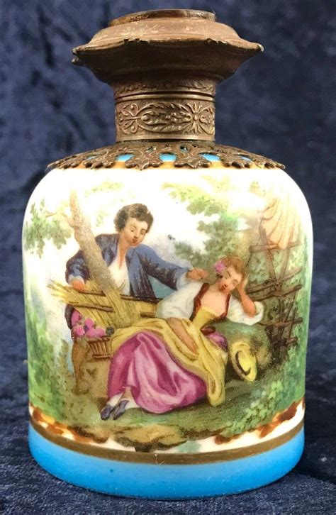 19th Century Limoges Hand Painted Enamel Porcelain Perfume Bottle
