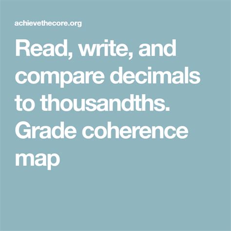 Read Write And Compare Decimals To Thousandths Grade Coherence Map