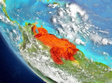 Satellite View Of Venezuela In Red Stock Image Image Of Earth