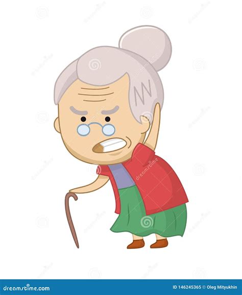 Vector Illustration Of Angry Old Woman Character Funny Grumpy