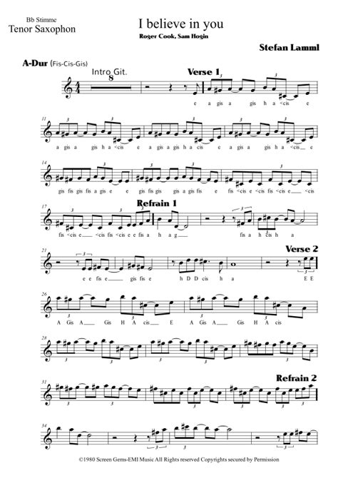I Believe In You Sheet Music Don Williams Instrumental Solo