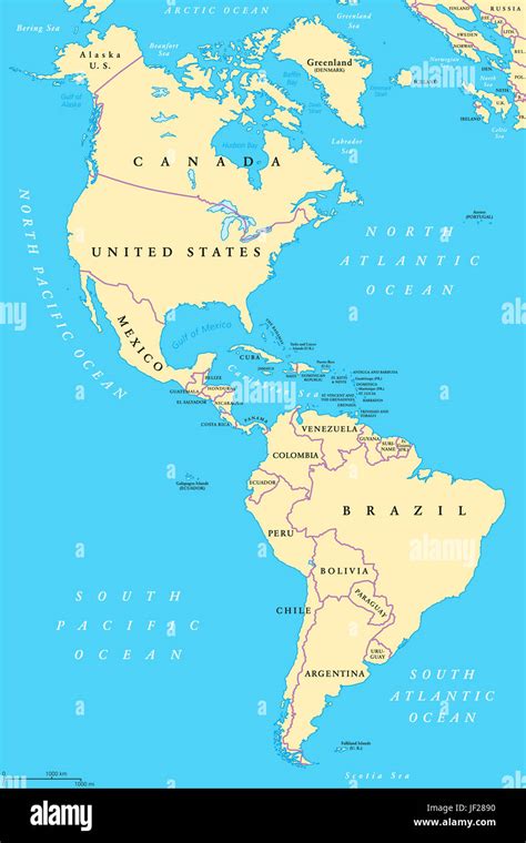 Amerika Nord Und Süd Amerika Politische Karte Mit Den Ländern Und