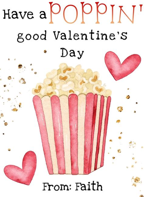 Popcorn Valentines Day Card Template Printable Popcorn Etsy