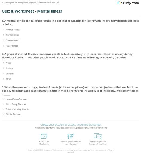Worksheets For Adults With Mental Illness
