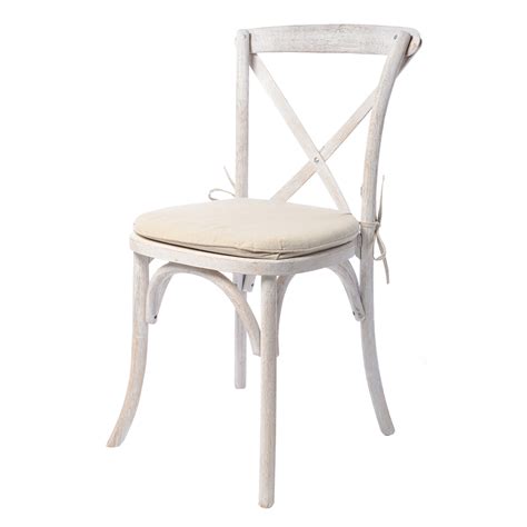 Wholesale high quality x cross back dining chair colorful tuscan crossback chair size:h86*w42.5*d42.5*sh46.5cm loading quantity:288pcs/20ft. X-Back Rustic Whitewash Chair - Event Rents