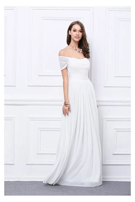 Pure White Ruched Off The Shoulder Long Prom Dress 10528 Ck458