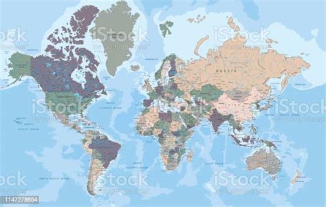 Highly Detailed Political World Map With Labeling Stock Illustration