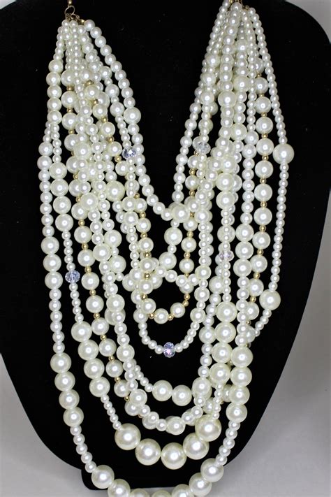 Multi Strand Pearl Necklace Long Necklace Ivory Pearl Etsy Multi
