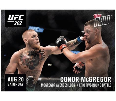Find the latest ufc event schedule, watch information, fight cards, start times, and broadcast details. McGregor Defeats Diaz In Epic Rematch UFC Topps NOW Card ...