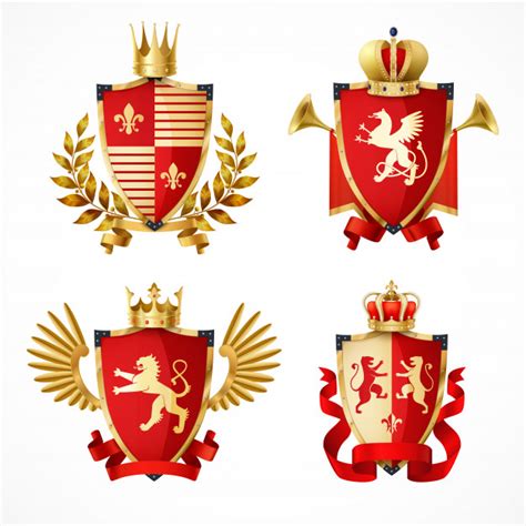 Геральдический герб на щитах реалистичный набор Бесплатно векторы