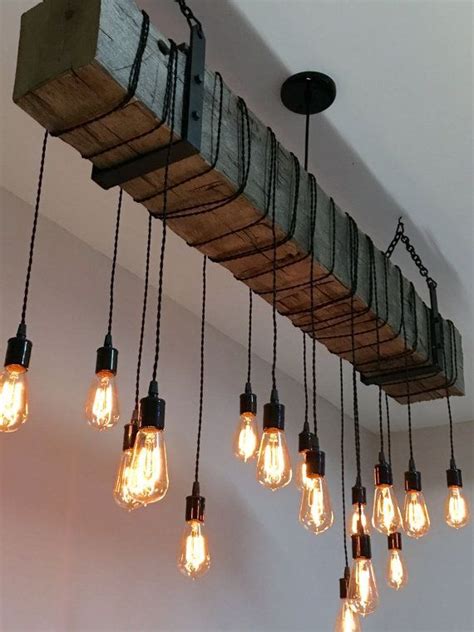 You can use outside or inside lighting. Reclaimed Wood Beam Light Fixture Chandelier with hanging ...