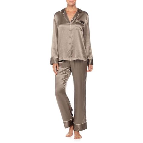 Neiman Marcus Contrast Trim Long Sleeve Silk Pajama Set Silk Pajama Set Silk Pajamas Pajama Set