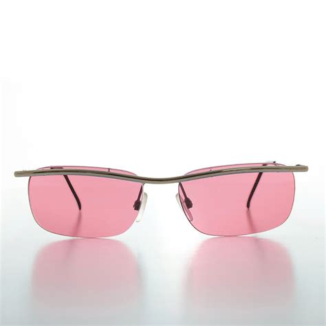 pink y2k rimless lens rectangular vintage sunglass … gem