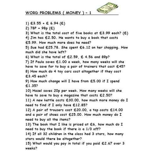 The problems are grouped by addition and subtraction (appropriate for second or third grade students), or multiplication and division (appropriate for fourth or fifth grade students who have. Year 5's Awesome Blog!: Money Word Problems