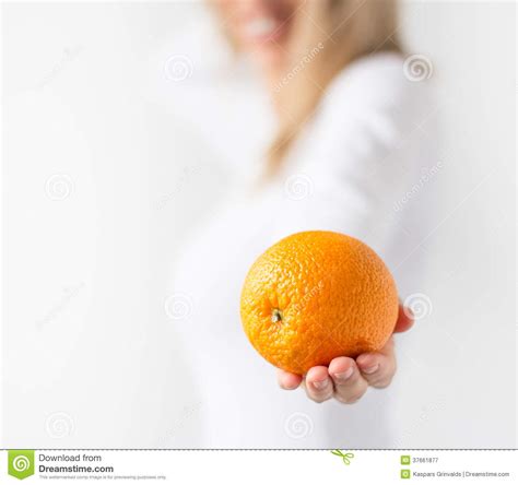 Woman Holding Orange Fruit Stock Image Image Of Dieting 37661877