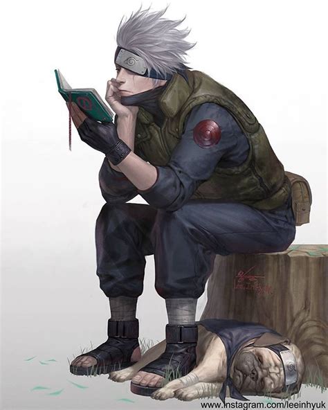 02092017 Kakashi Reading A Book And Sleeping Pakkun Manga Naruto