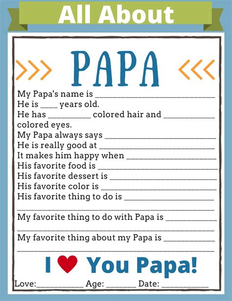 All About My Papa Free Printable Printable Templates