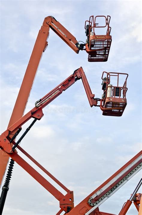 Orange Construction Crane Baskets Stock Photo Image
