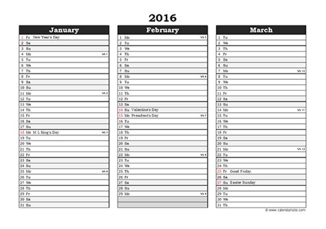 2016 excel three month calendar 01 free printable templates