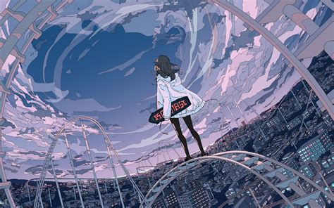Download 2560x1600 Anime Landscape Anime Girl Polychromatic