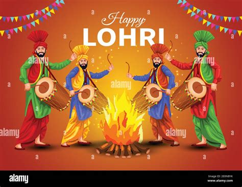 Happy Lohri Festival Of Punjab India Background Vector Illustration