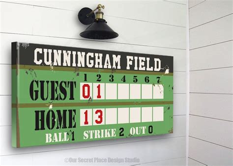 Personalized Baseball Scoreboard Sign Boys Canvas Wall Art Kids Sports