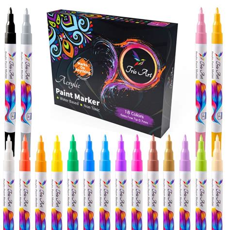 Acrylic Paint Pens Set Of 18 Vibrant Color Markers Kit For Rock Painting Ceramic Stone