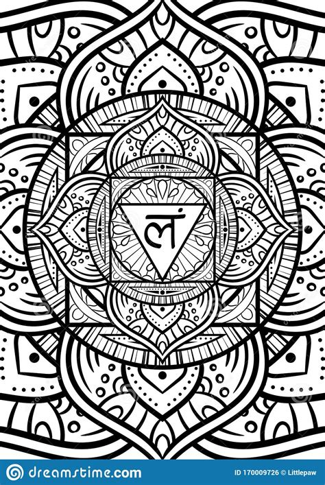 These colors bring to mind thoughts and feelings of spirituality, oneness and meditation. Muladhara, Root Chakra Symbol Mandala. Adult Coloring Book ...