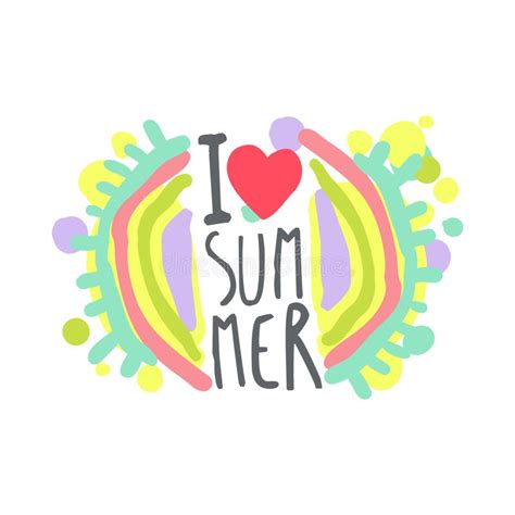 I Love Summer Colorful Logo Template Original Design Hand Drawn Vector