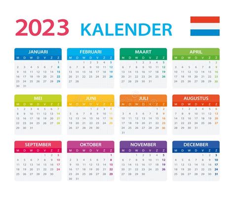 Vector Template Of Color 2023 Calendar Dutch Version Stock