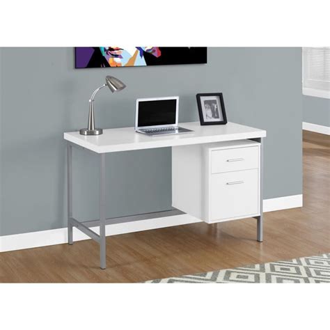 Shop White And Silver Metal 48 Inch Computer Desk Free Shipping Today