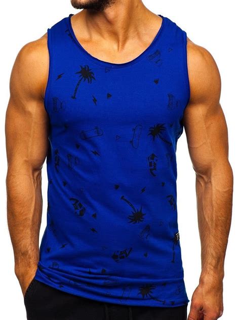 Camiseta De Tirantes Con Estampado Para Hombre Azul Medio Bolf 1144