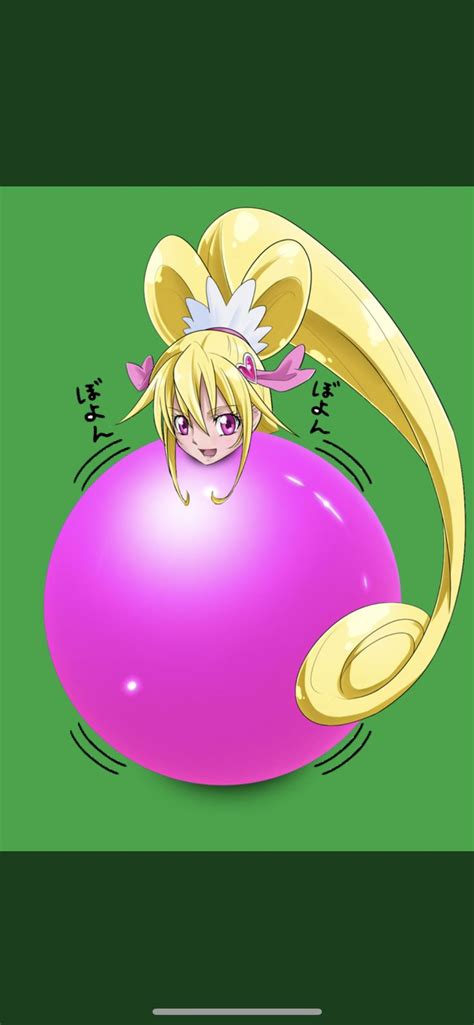 An Anime Character Laying On Top Of A Purple Ball With Her Hair In The Air