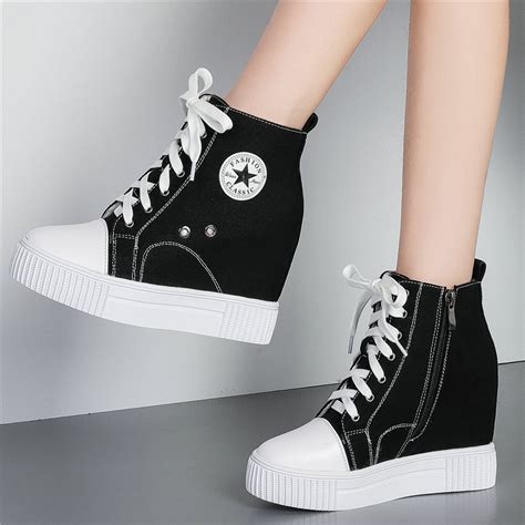 Tennis Shoes Women Leather Wedges High Heel Pumps Fashion Sneakers High