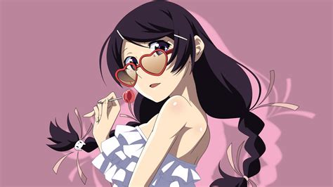 Braids Women With Glasses Long Hair Purple Hair Anime Anime Girls Monogatari Series