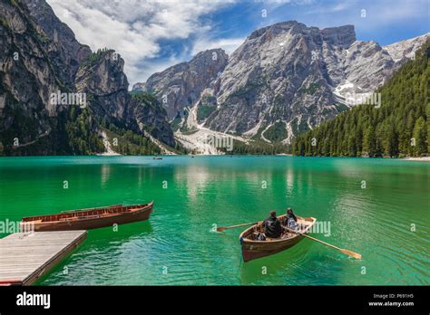 Lago Di Braies Prags South Tyrol Dolomites Italy Europe Stock