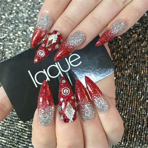 Red And Silver Acrylic Nail Designs