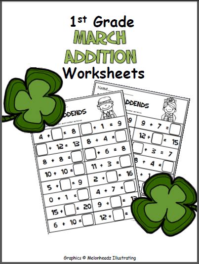 1st Grade Math Addition Worksheets For The Month Of March Students
