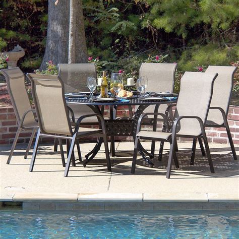 Madison Bay 7 Piece Sling Patio Dining Set With Stacking Chairs And