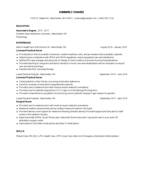 Licensed Practical Nurse Resume Examples And Tips Zippia