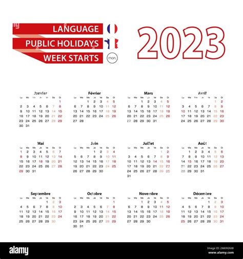 Calendrier 2023 En Français Avec Jours Fériés Le Pays De La France En