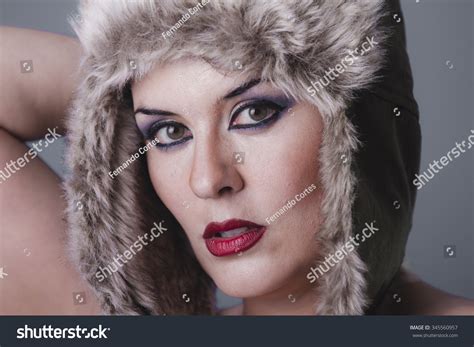 Стоковая фотография 345560957 Naked Girl Russian Winter Hat Cold Shutterstock