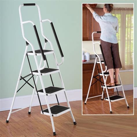 4 Step Safety Ladder Step Stool Folding Stairs Sturdy Handle Grips