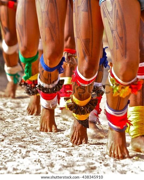 Brazilian Indians Tribe Xingu Dancing During 스톡 사진지금 편집 438345910