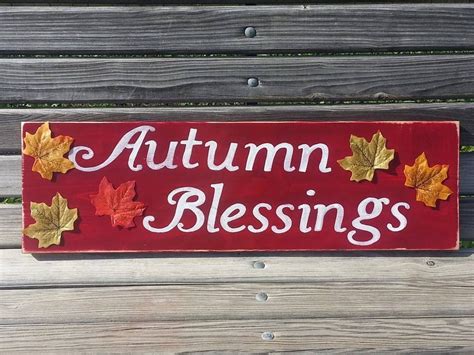 Autumn Blessings Wood Sign Fall Leaves Wooden Sign Hand