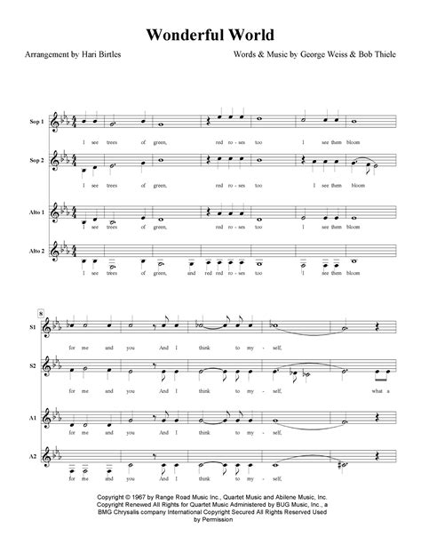 What A Wonderful World Sheet Music Louis Armstrong Ssaa Choir