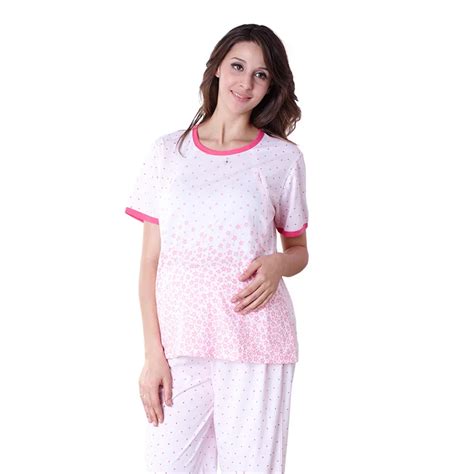 Cute Short Slevees Cotton 2 Pieces Maternity Clothes Maternity Sleepwear Breastfeeding Pajamas
