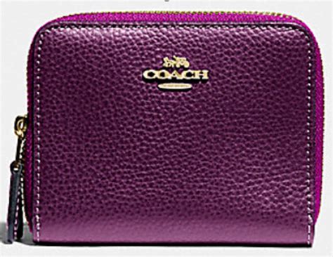 Coach Double Zip Around Wallet Coin Case Metallic Berry Pebbled Leather