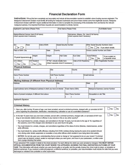 sample financial declaration forms   ms word